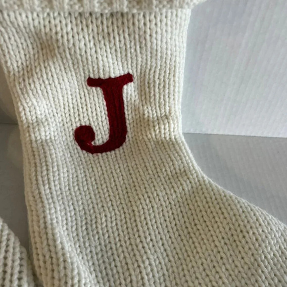 Christmas Holiday Winter Thick Monogram Letter Stocking Off White Sz 16"x10" - Picture 6 of 8